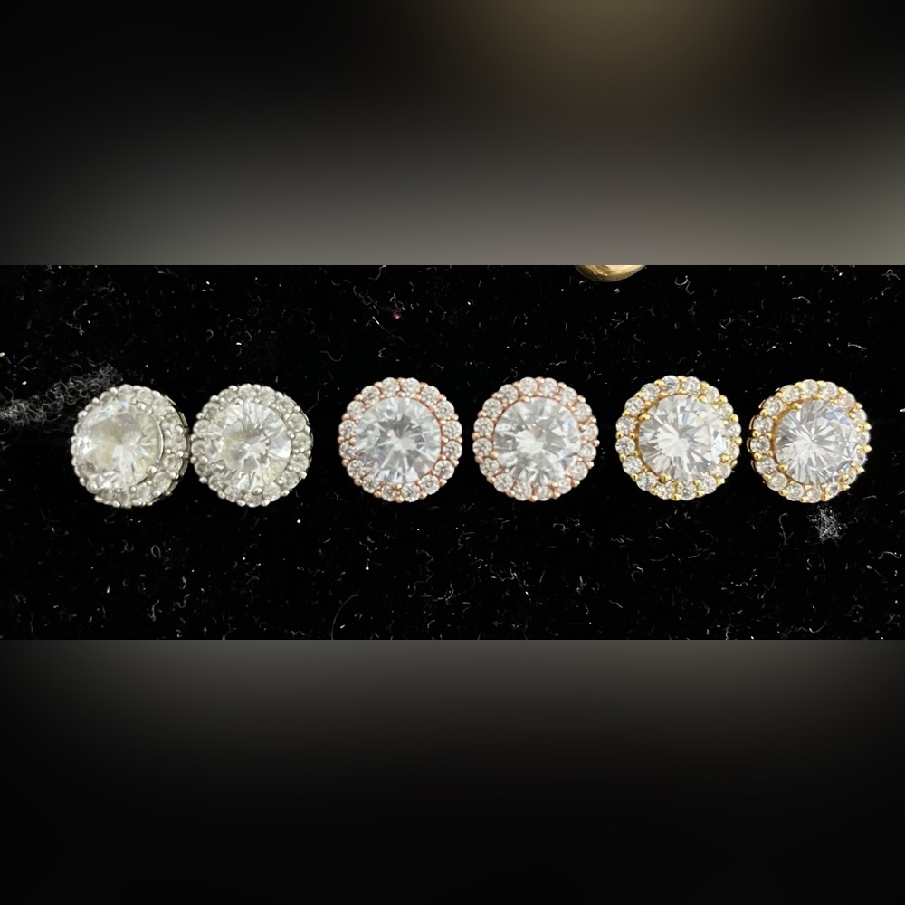 3 Pairs Silver 925 Sparkling CZ Studs